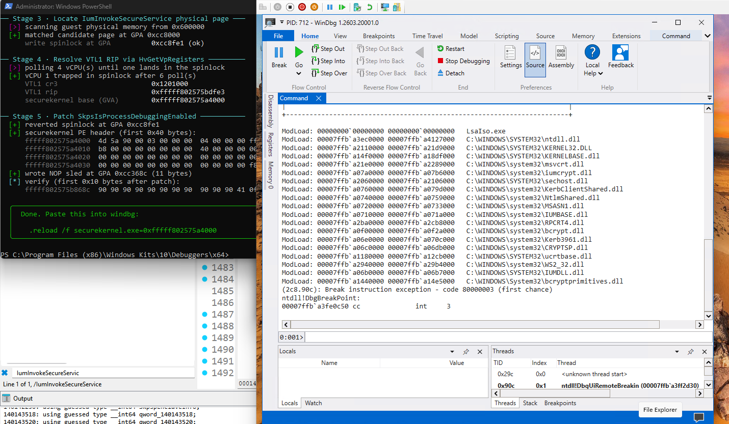 Debugging an IUM process with WinDbg